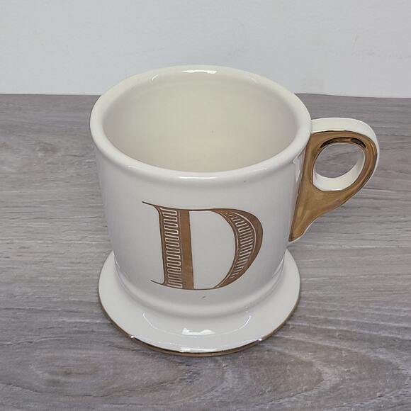 Anthropologie Monogram Initial White Mug Gold Letter D - Picture 2 of 5